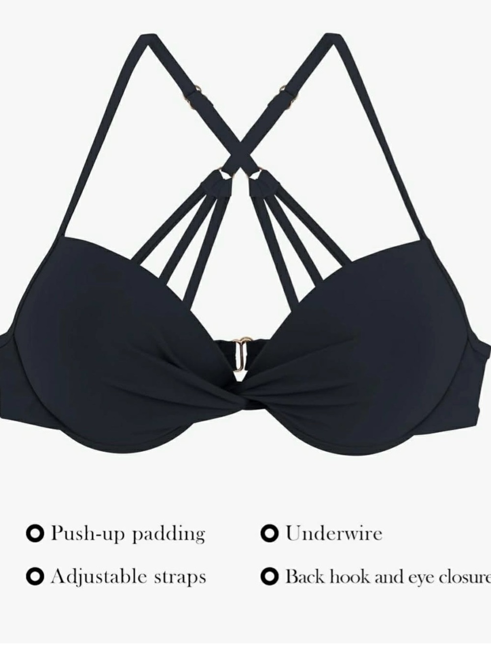 RELLECIGA Black Strappy Push-Up Underwire with Decorative Back Bikini Top size L